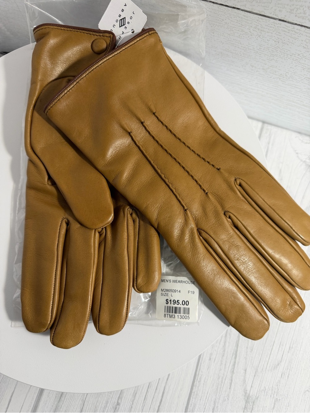 NWT Joseph Abboud Men's Camel Tan Lambskin & Cashmere Dress Gloves MSRP $195